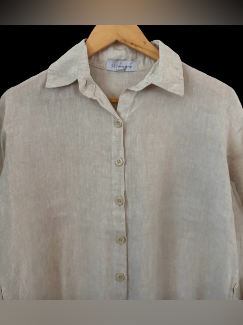 Ljc Australia 100% flax linen 3/4 slv hi lo hem shirt drss SZ S oversize luxury - Picture 4 of 9